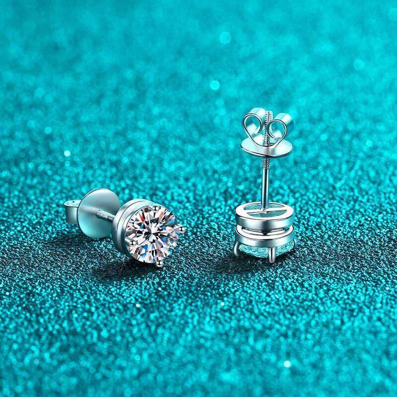 18K gold inlaid diamond earrings, women's style simple four claw screw PT950 platinum moissanite fashionable earrings 59e