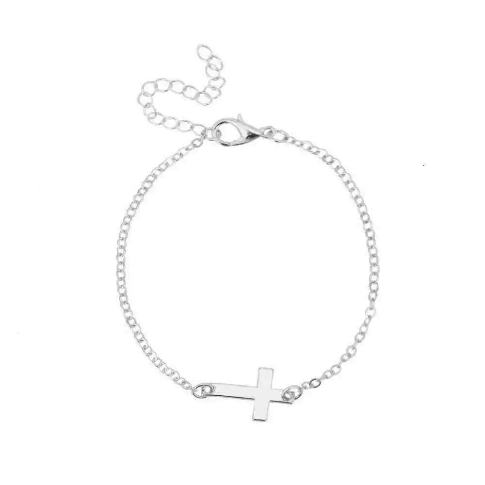 Hot Selling New Crucifix Horizontal Sideways Cross Charm Bracelets for Women Stainless Steel Bridesmaids Gift 25H1229