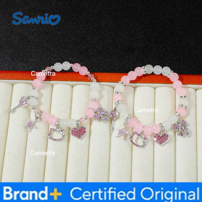 Sanrio Kawaii Hello Kitty Rhinestone Hollow Pendant Bead Bracelet Fashionable for Womens Accessories Gifts H2512291