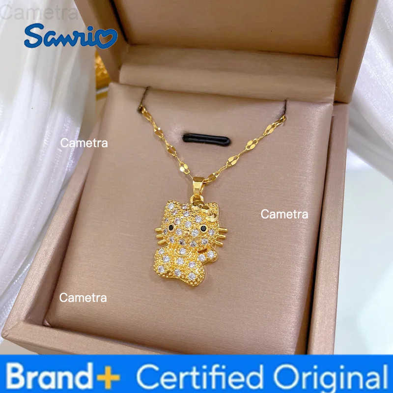 Sanrio Cute Gold Color Zircon Hello Kitty Pendant Necklaces for Women Girls Kawaii Cat Collar Jewelry Accessories Gifts H251229