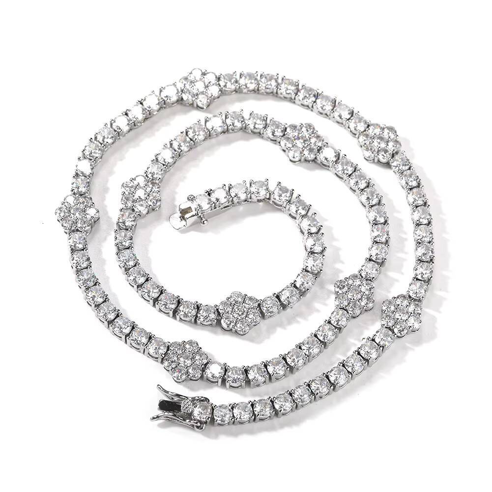 High-quality 5A MoissaniteVVS Flower Tennis Chain European American Hip-hop Trendy Cool Mens Womens Same Niche Light Luxury Bracelet
