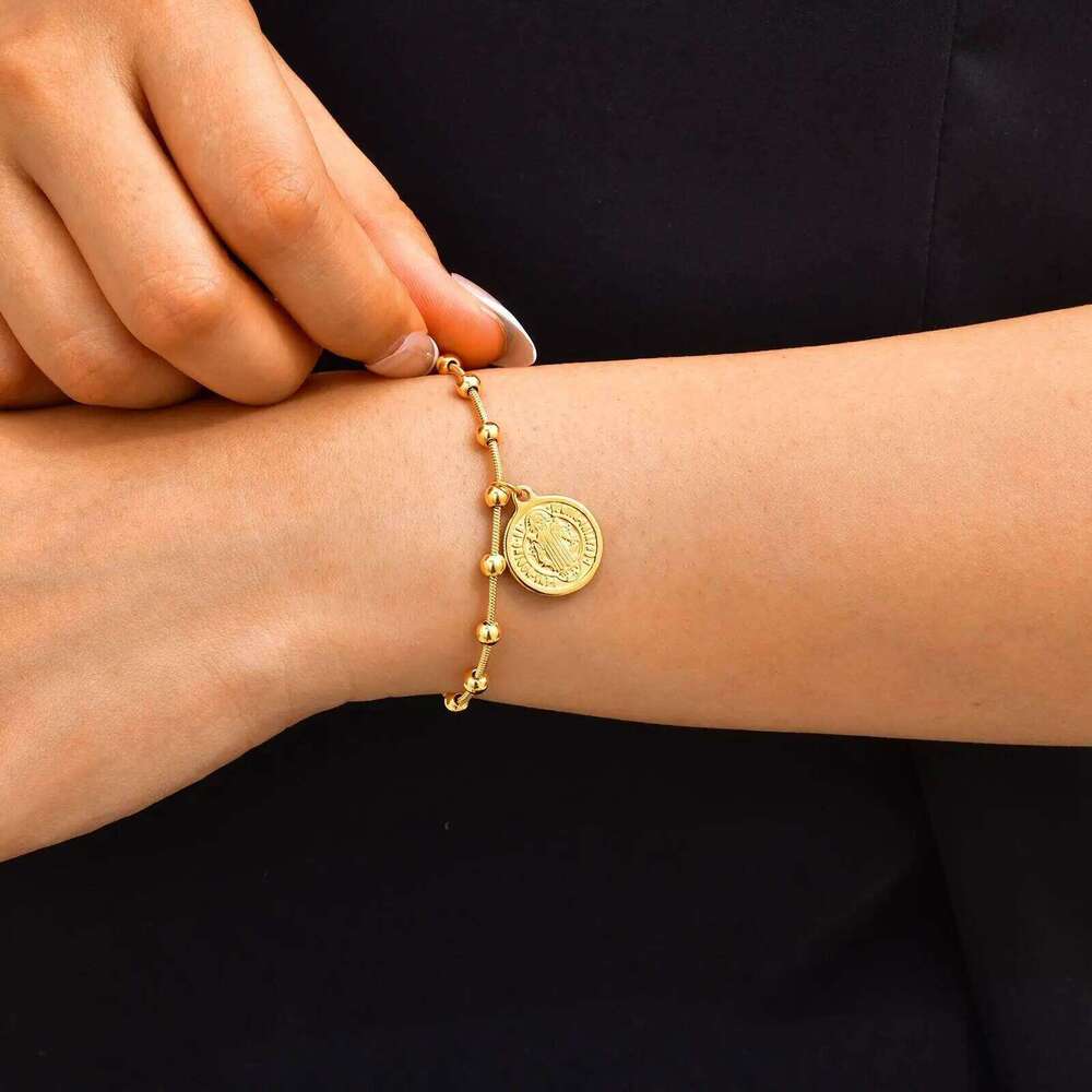 Vnox Stainless Steel Women's Rosary Bracelets, Saint Benedict Virgin Mary Jesus Cross Prayer Bracelet , Trendy Religion Jewelry 25H1229