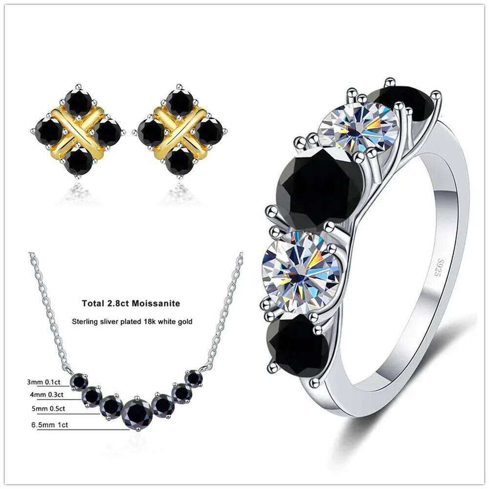 Total 7.2 Ct D Color VVS1 Moissanite Jewelry Set with Black card pass diamond test 925 Sterling Sliver Ring Earring Pendant c53