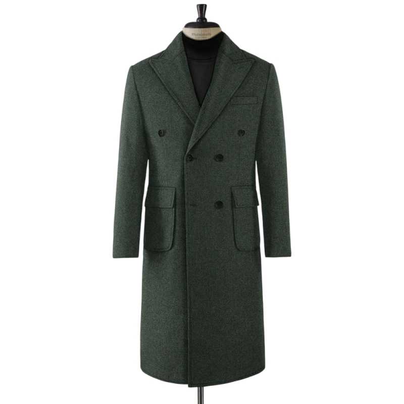 High Quality Men Woolen Overcoat Double Breasted Peaked Lapel Casual Occasion Commute Autumn Winter Warm Custom Made
