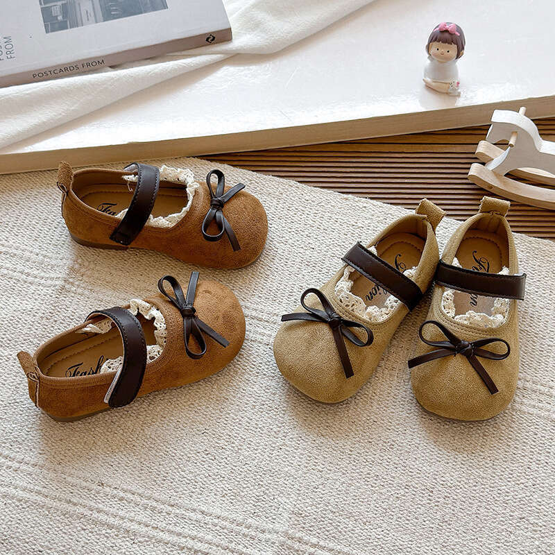 INS French Lace Edge Small Leather 2025 Autumn New Korean Style Girls' Bow Princess Soft Sole Single Shoes