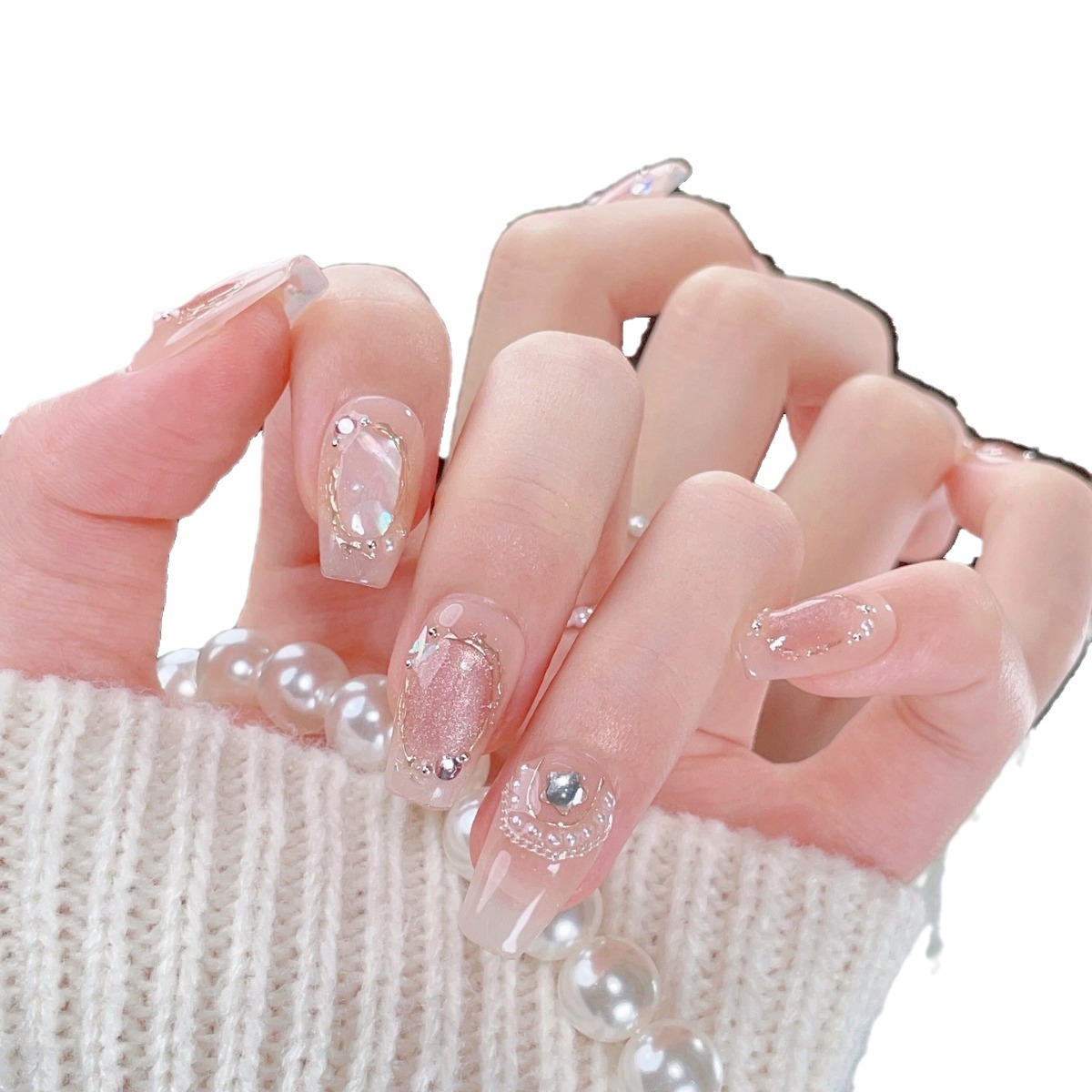 Somalia Sea pure hand-worn nail high spring and summer spar cat's eye shell Xiaohongshu light luxury nail art wholesale