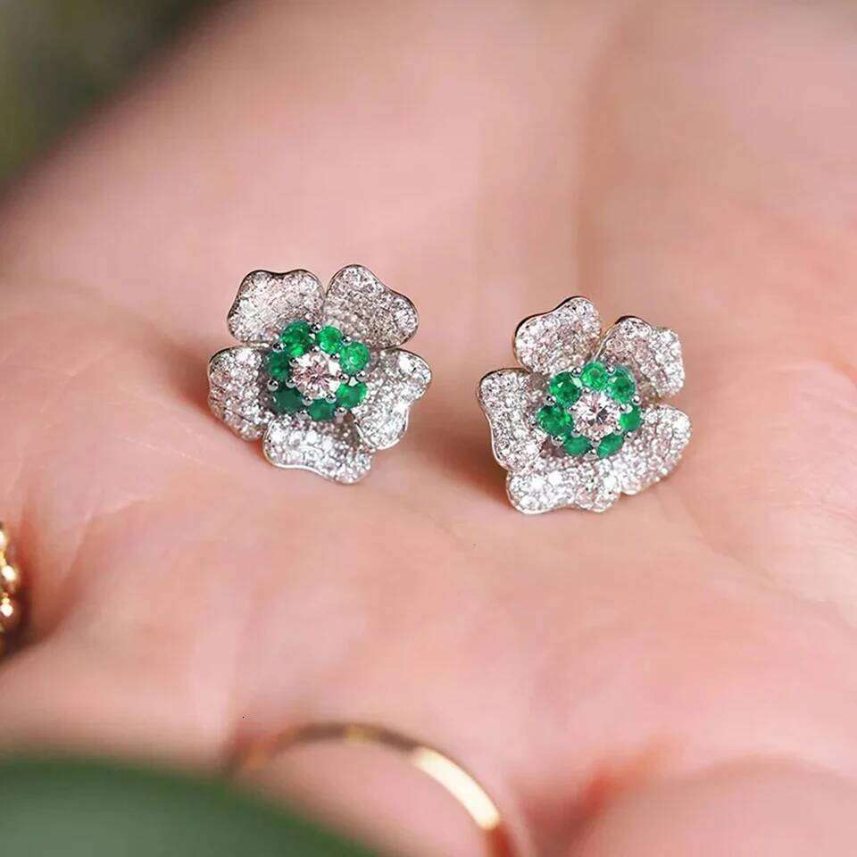 ZAKOL Bling CZ Flower Stud AAA Cubic Zirconia Aesthetic Women's Ear Accessories Bright Red Earrings Trendy Jewelry Gift