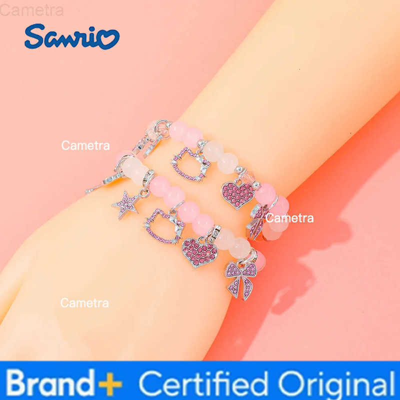 Sanrio Kawaii Hello Kitty Rhinestone Hollow Pendant Bead Bracelet Fashionable for Womens Accessories Gifts H2512291
