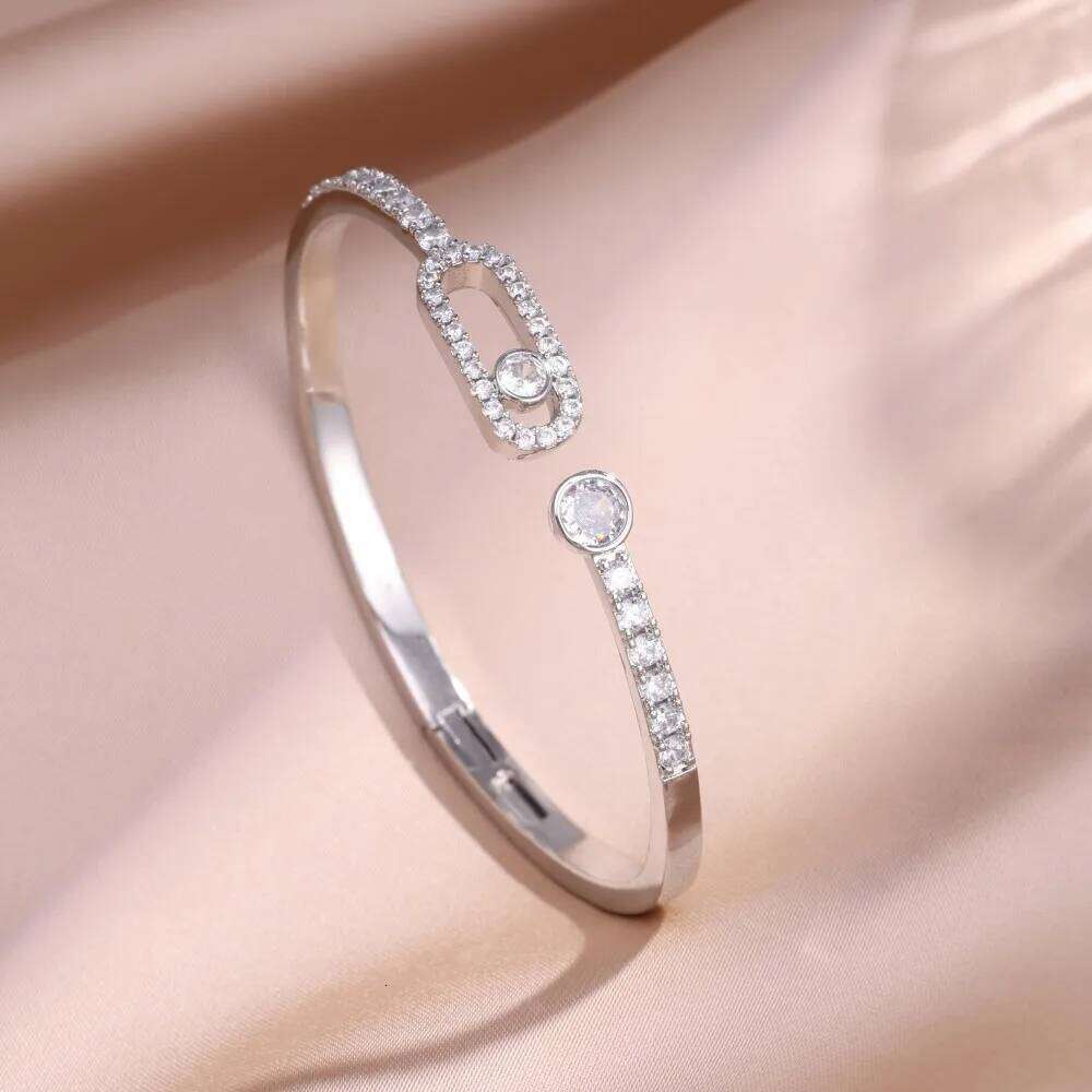 ZAKOL Hollow Out Geometric Inlaid Zircon Open Bracelet For Women Daily Wear Slivery/Golden Fashion Jewelry Accessory