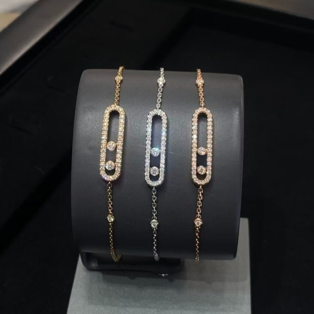 Designer Minimalist Three Diamond Sliding Full Diamond Necklace and Bracelet for Women's Fashion and Luxury Lock Chain Bracelet for Girls' Daily Outfits - Jewelry Gift