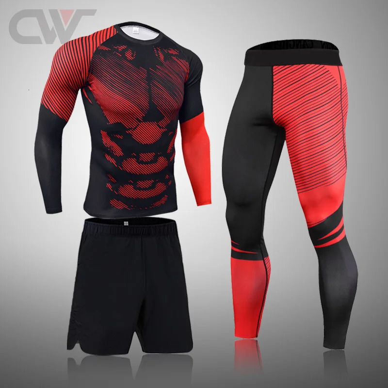 Quick Dry 3pcsSets Running Men Suit Rashguard Male Kit MMA Compression Clothing LongSleeved TShirt Leggings Tracksuit 251219