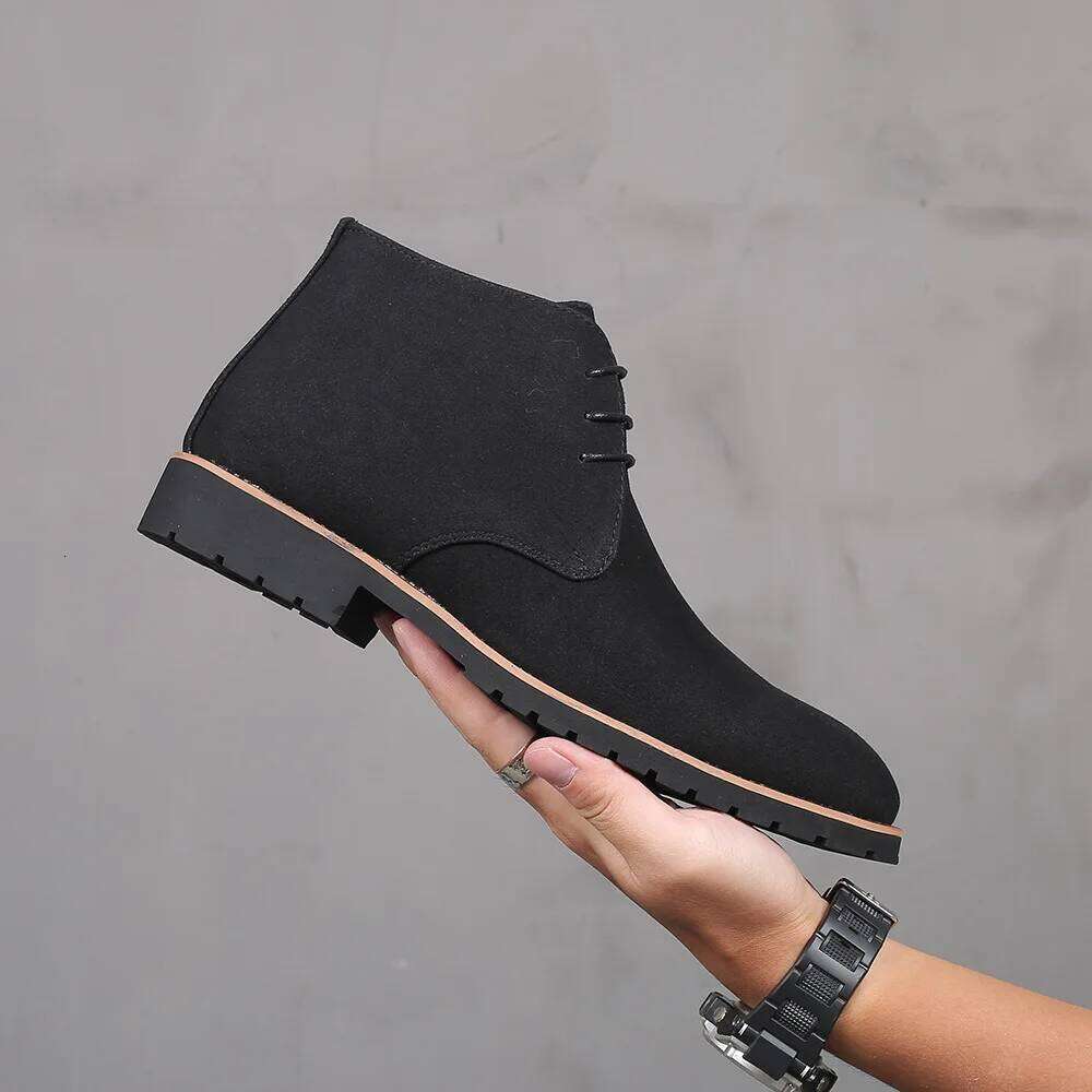 black suede brown dress formal casual business mens ankle boots cowboy man shoes high top LEEGO LENS