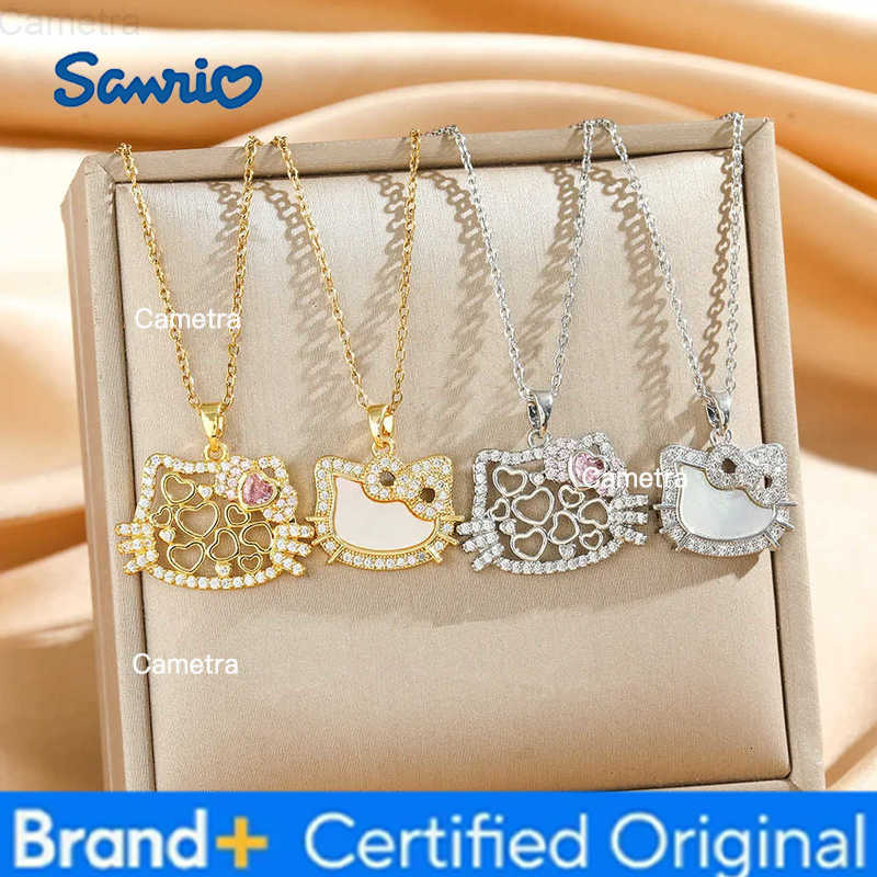 Sanrio Sweet Cartoon Zircon Hello Kitty Necklace for Women Girls Cute Shell Hollow Kitty Jewelry Accessories Christmas Gifts H251229