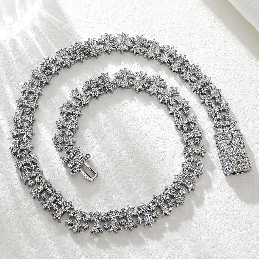 Luxury Brand Designer Jewelry European And American Hip-Hop Necklace Cross Maple Leaf Necklace Trendy Brand High-End Personality Men's Cuban Chai