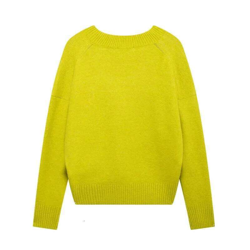 Cozy V-Neck Knit Solid Long Sleeve Sweaters Harajuku Vintage Pullovers Women's Autumn Sweater