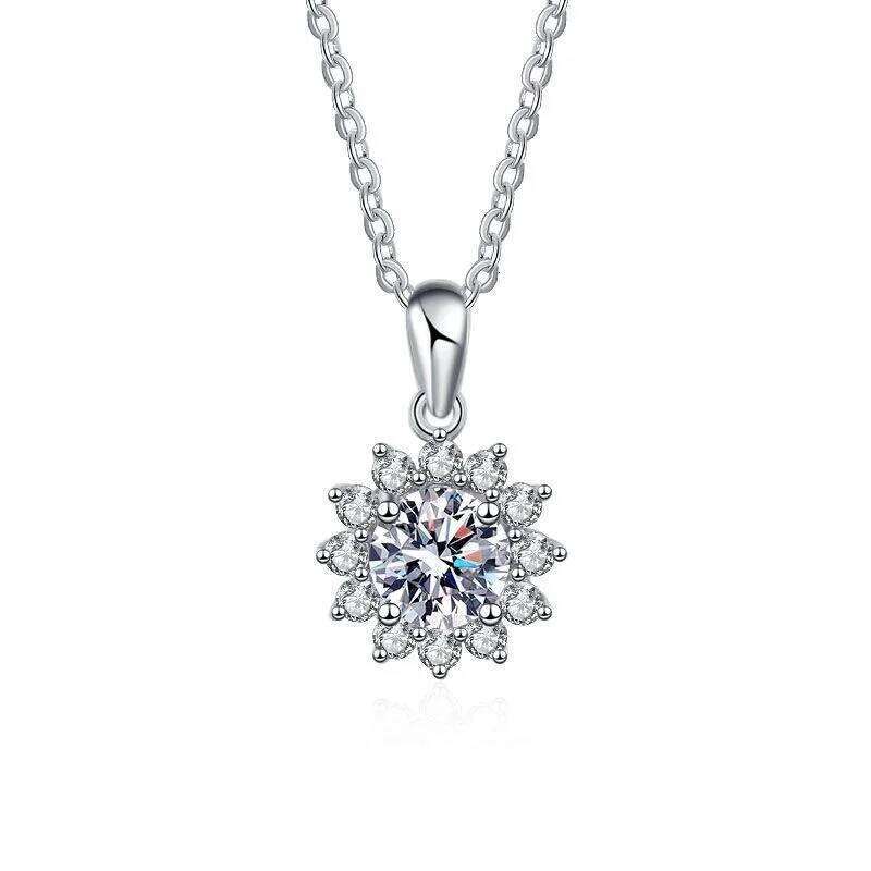 Certified D Color Moissanite Pendant for Women Wedding Sparkling Sunflower Necklace S925 Sterling Silver Plated White Gold a9d
