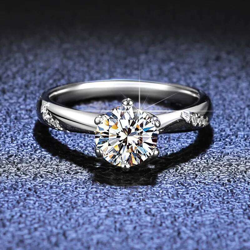 18K gold inlaid diamond ring, moissanite wedding jewelry, six claw PT950 platinum fashionable and simple ring 663