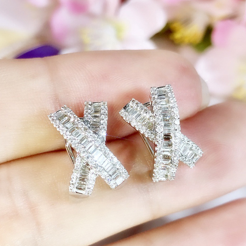 Luxury Brand Designer Jewelry Cao Shi Light Luxury Style Cross Trapezoid Square Diamond Earrings Sweet Bowknot Stud Earrings For Women Casual Versatil