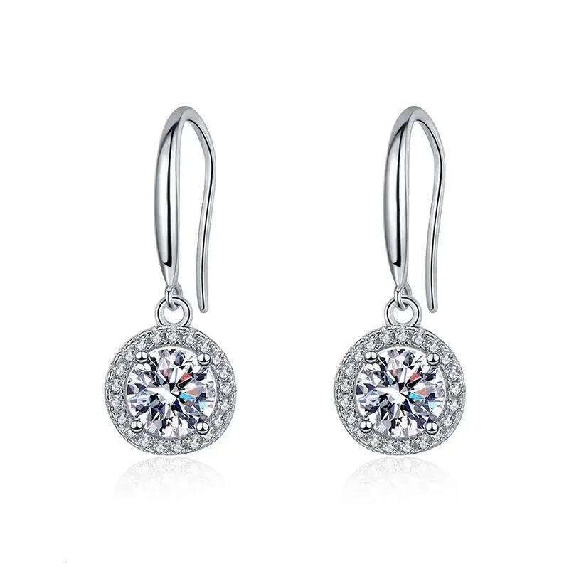 18K gold inlaid diamond women's ear hook, Moissanite PT950 platinum classic round exquisite earrings 335