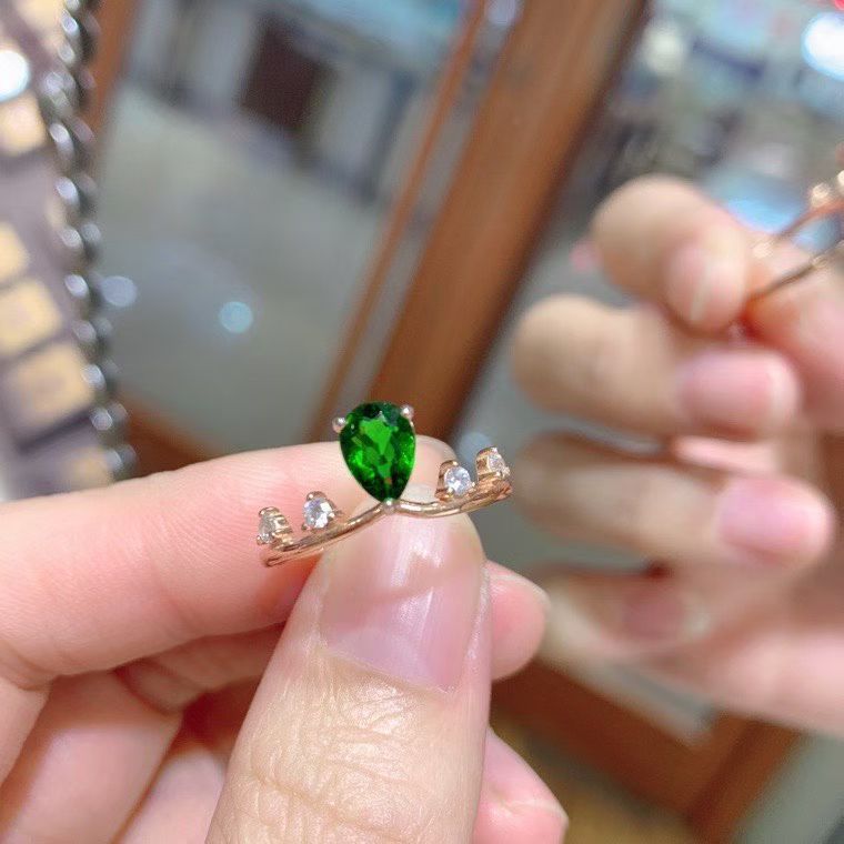 Simple 925 silver crown ring natural diopside ring with certificate 5mm*7mm 0.7ct real Russian diopside silver jewelry