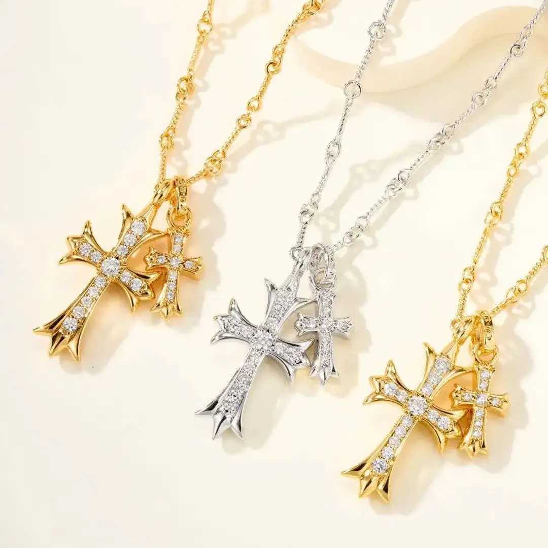 Double Vintage Zircon Cross Pendant White Gold Filled Party Pendants Chain Necklace Couples Hip Hop Choker Necklace Jewelry Y251227