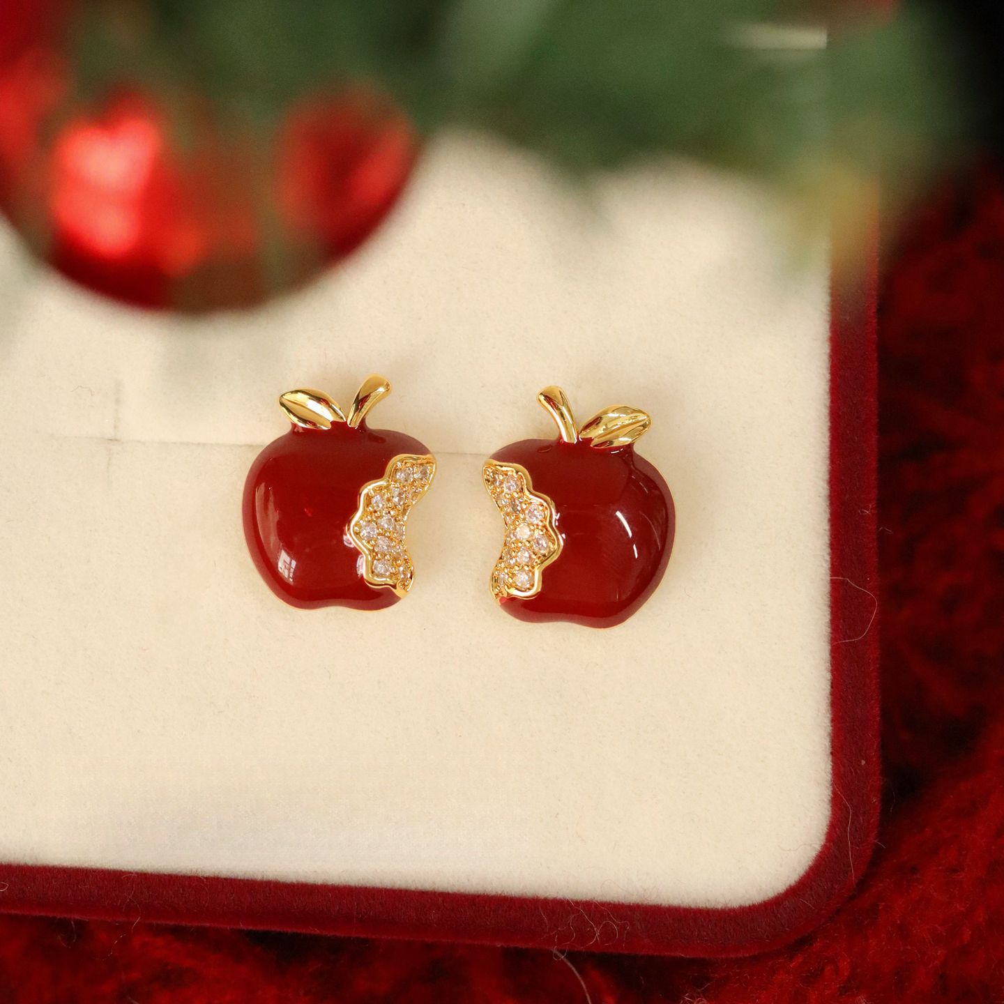 Silver Needle Dripping Oil Zircon Apple Earrings for Casual, Simple, Versatile Daily Earrings with a Design Sense of Niche Earrings for Women