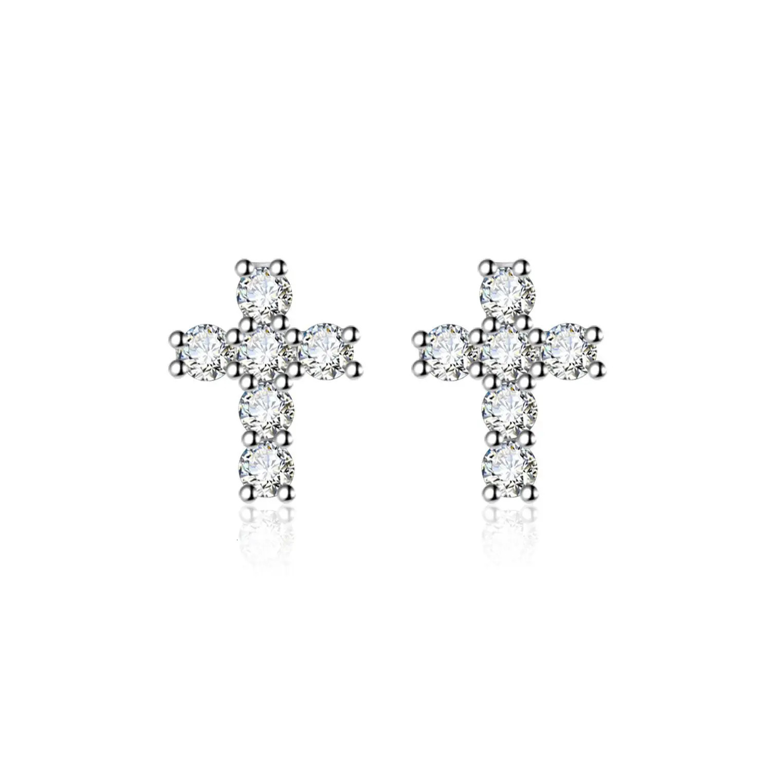 white gold solid platinum PT950 Moussan Earrings Unisex Hip-Hop Cross 251224