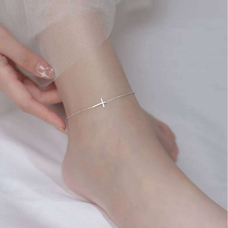 Cross Women Jewelry Anklets For Girls Silver 925 100% Foot Bracelet Leg Chain Accessories Gift Female