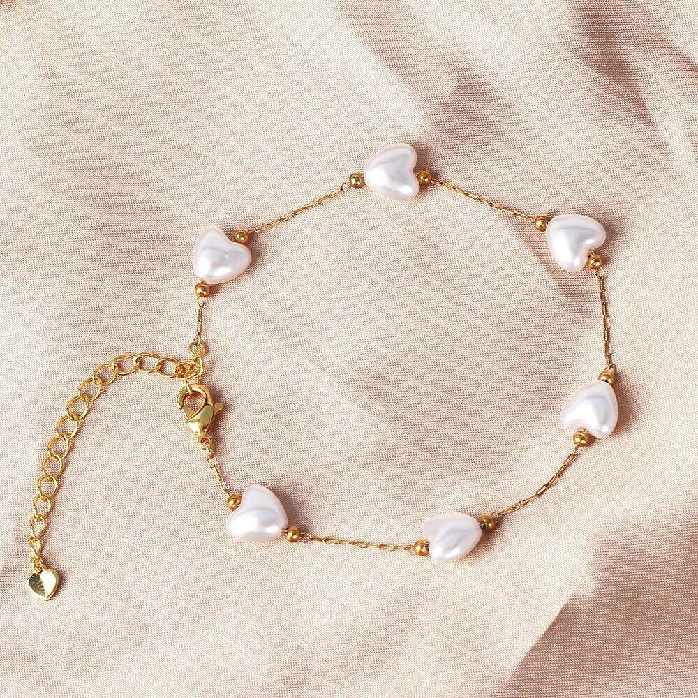 Korean White Pearl Chain Bracelets For Women Girls Elegant Stainless Steel Link Hand Charm Bracelet Jewelry Wedding Gifts 25H1229