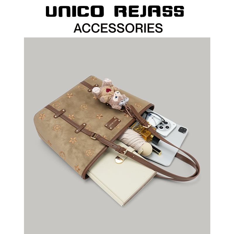 UNICO REJASS 2026 new design embroidered tote bag high end commuter large capacity shoulder bag with small pouch attached