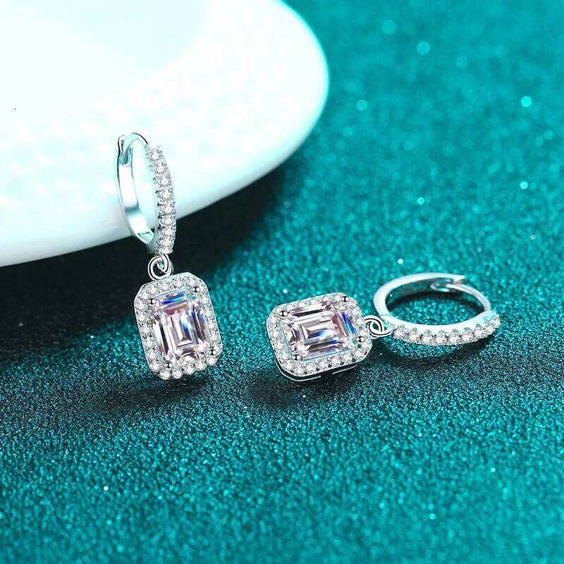 18K gold studded earrings for women, moissanite emerald radiating cut diamond Pt950 platinum earrings, d87