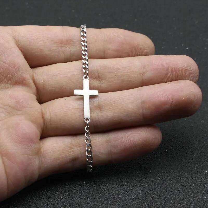 Unisex Stainless Steel Cross Charm Bracelet Men Fashion Simple Chain Bracelets for Women Couple Friendship Cuff Jewelry Gift 25H1229