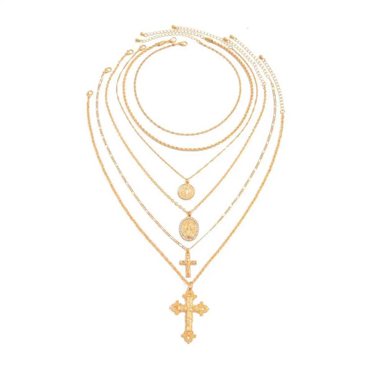 Salircon 6 Pcs/Set Hip Hop Punk Jesus Cross Pendant Necklace Women Men Trendy Gold Color Adjustable Clavicle Chain Jewelry Gift Y251227