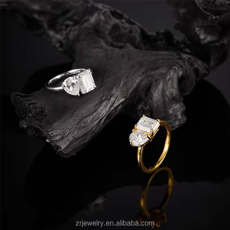 3CT Sterling Silver Moissanite Emerald Cut Pear Cut Diamond Ring Emerald Pear Cut Luxury Wedding Band