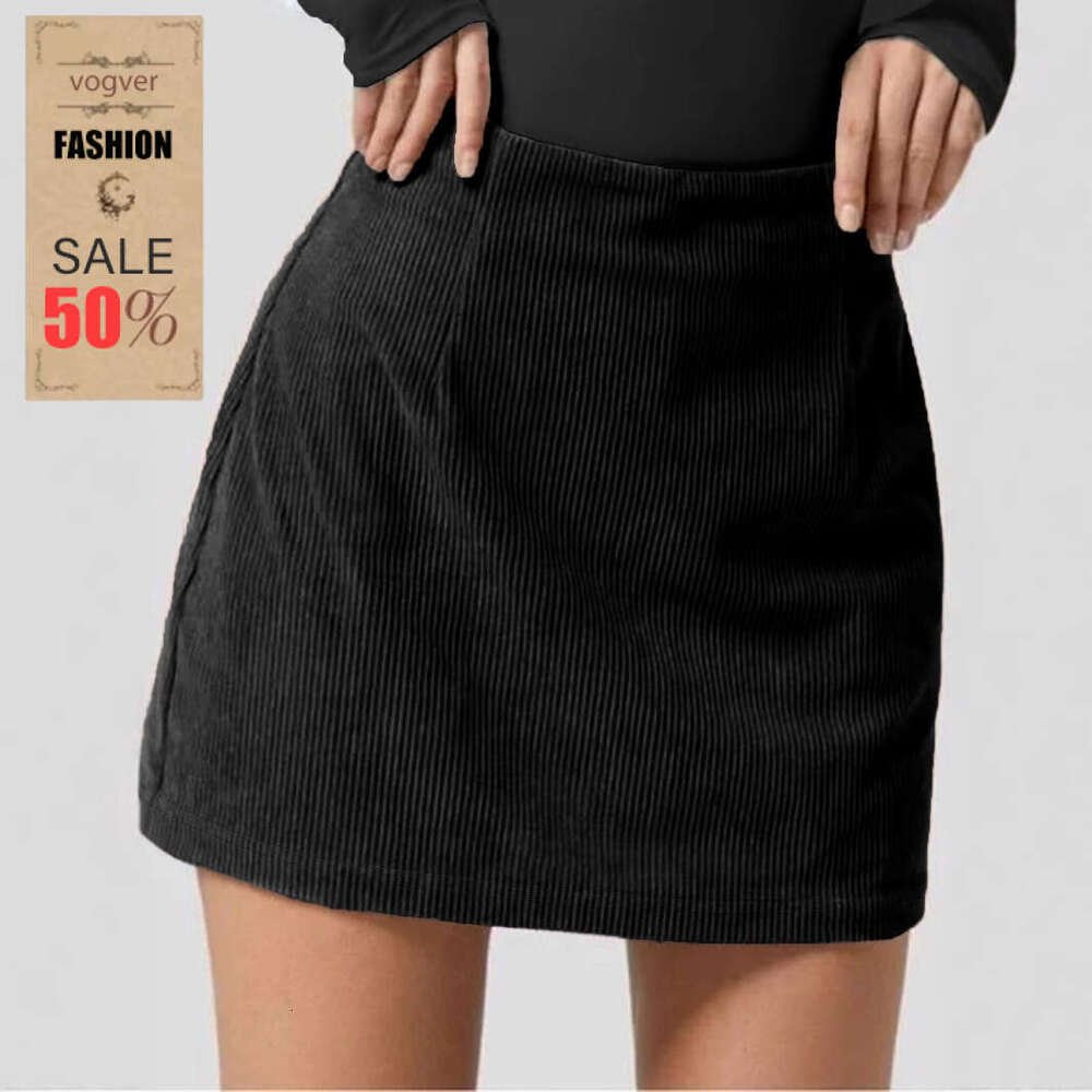 Women's Corduroy Midi Skirt Brushed Elastic High Waist Simple Versatile Short Skirt Black White Brown