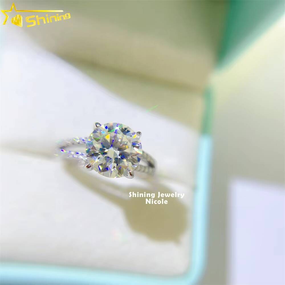 S925 9k 14k 18k 2 Rows Side Stones Round 90mm D VVS Moissanite Diamond Engagement Rings for Women