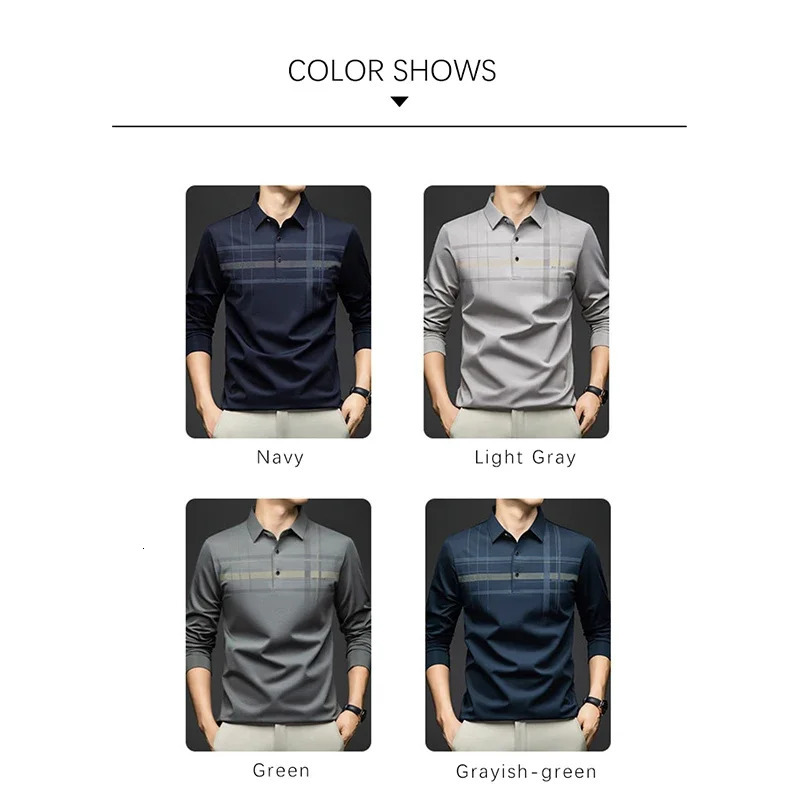 BROWON Polo T Shirt for Man 2025 Formal Business Slim Long Sleeve Tshirt Men Casual Loose Stripe Clothes 251219