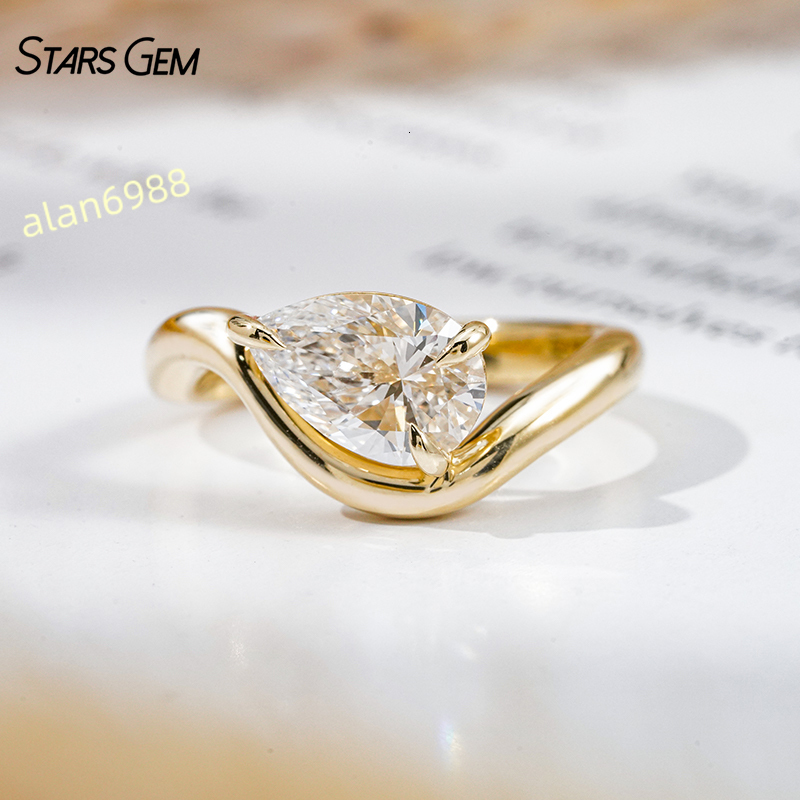 Starsgem Womens Curvy Design Solitaire Diamond Engagement Wedding Ring 9K 10K Gold 10ct Pear Cut IGI Certified Lab Diamond