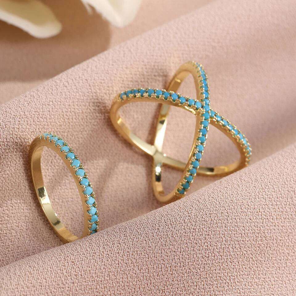 ZAKOL New Turquoise Zircon Finger Ring Set for Women Men Exquisite Original Design Engagement Party Jewelry Gifts