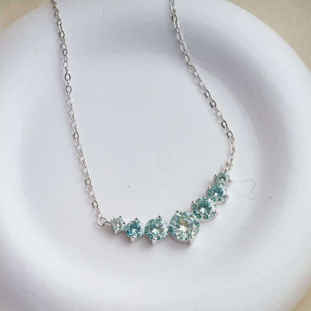 Real 1.7/2.8/5cttw Full Moissanite bluegreen Pendant Necklace for Women S925 Silver lab Diamond Chain Necklaces fine Jewelry efc