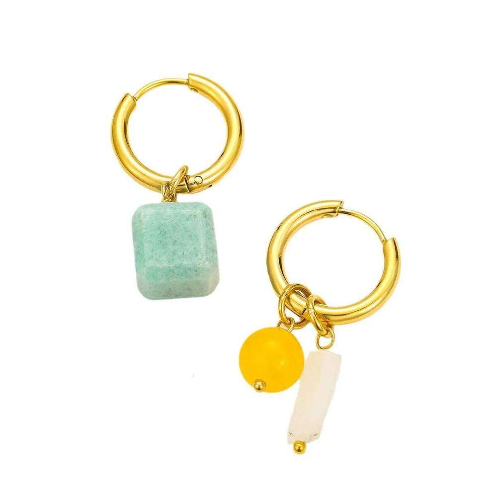 ZAKOL Vintage Natural Stone Agate Drop Simple Crystal Bead Asymmetric Earrings Bohemia Titanium Steel Jewelry for Women