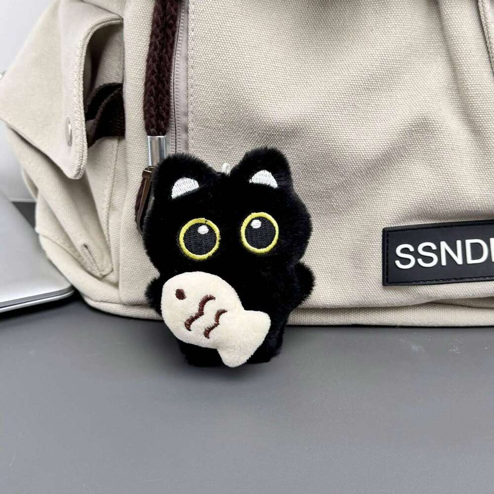 ZAKOL Cute Black Cat Plush Toy Doll Keychain Bag Pendant Charms Car Keyring Accessories For Women Couples Kawaii Gift