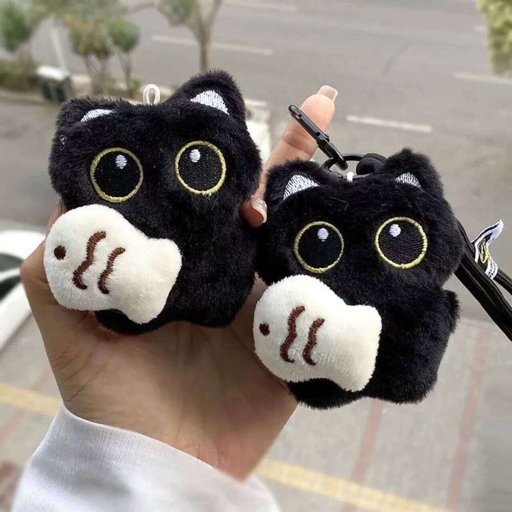 ZAKOL Cute Black Cat Plush Toy Doll Keychain Bag Pendant Charms Car Keyring Accessories For Women Couples Kawaii Gift