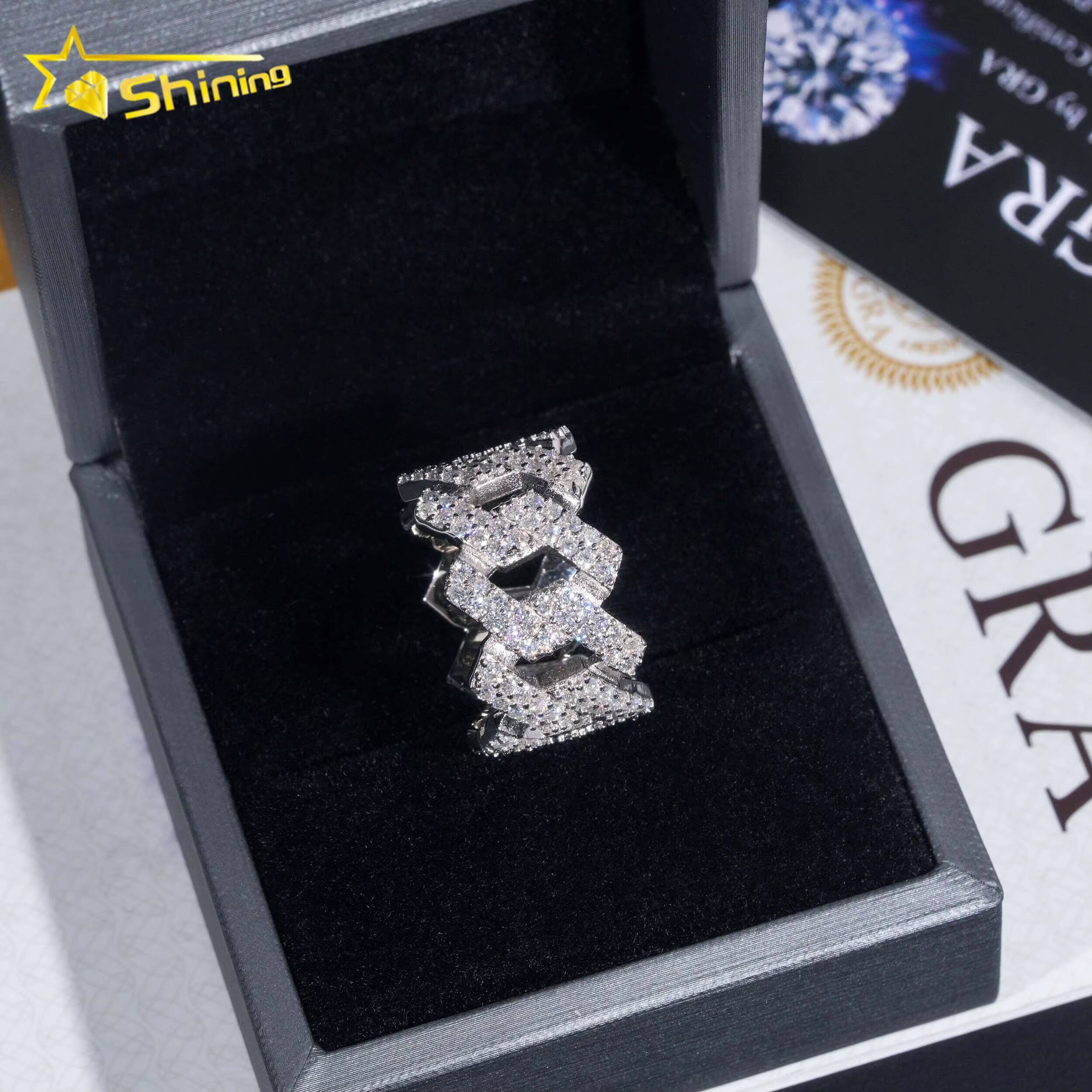 Hip Hop Style Pass Diamond Tester Hip Hop Jewelry 925 Silver Fully Iced Eternity VVS Diamond Moissanite Iced Out Cuban Ring