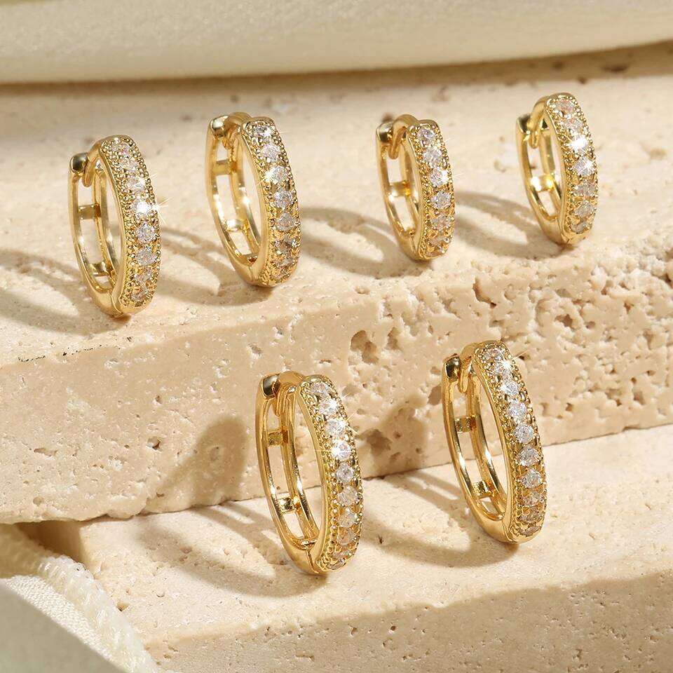 ZAKOL 6 Pcs Shiny Zircon Chunky Circle Hoop Earrings for Women Girls Fashion White Gold Color Helix Tragus Piercing Jewelry