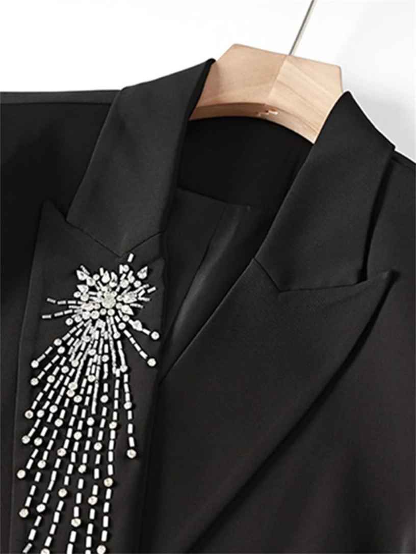 Elegant Women Suit 1 Piece Blazer Crystal Beading Peaked Lapel Double-Breasted Party Prom Banquet Casual Occasion Customized