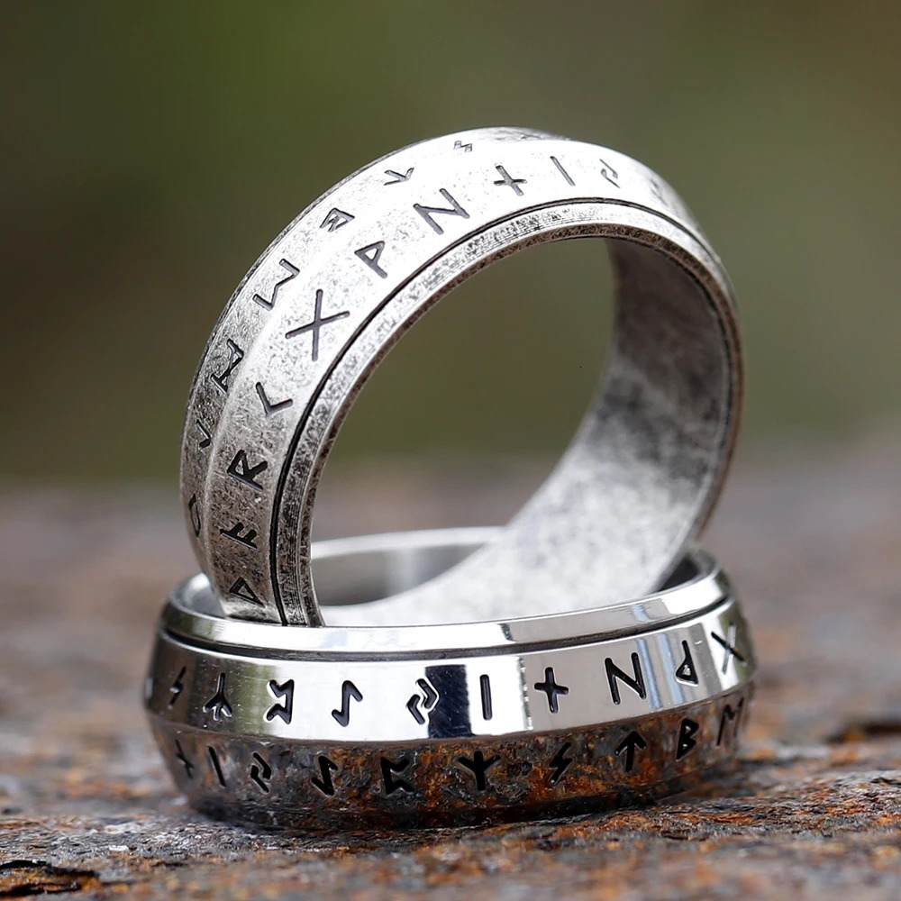 Rotatable Mens 316L stainless steel rings retro Odin Viking rune for teen RING Amulet fashion Jewelry Gift 251224