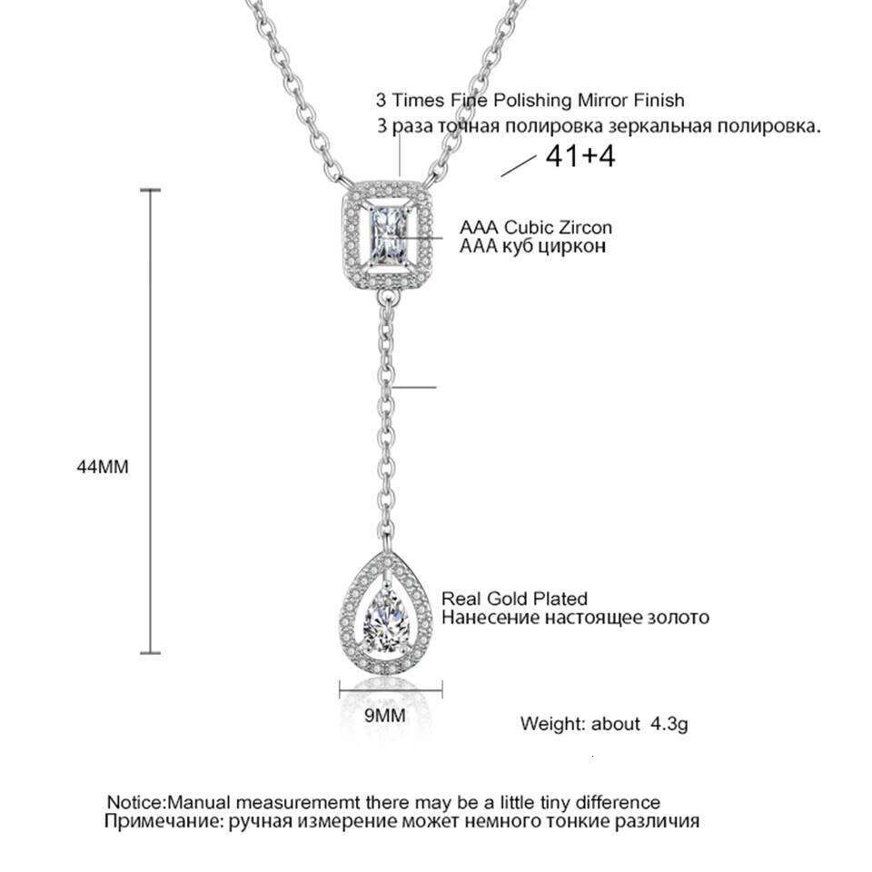ZAKOL Classic Square Water Drop Zircon Necklace Brilliant Shiny Wedding Party Engagement Jewelry Gifts for Women