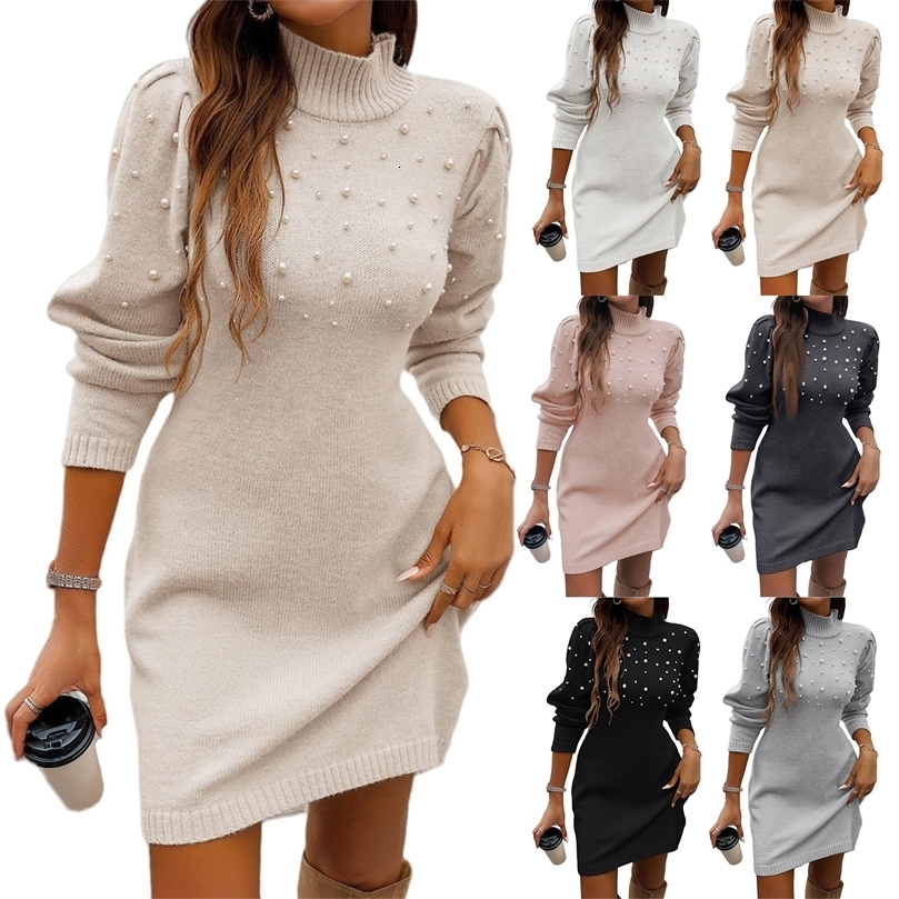 WomenS Elegant Sweater High Neck Body Hugging Dress Knitted Wrap Hip Skirt Long Sleeved Pullover 251219