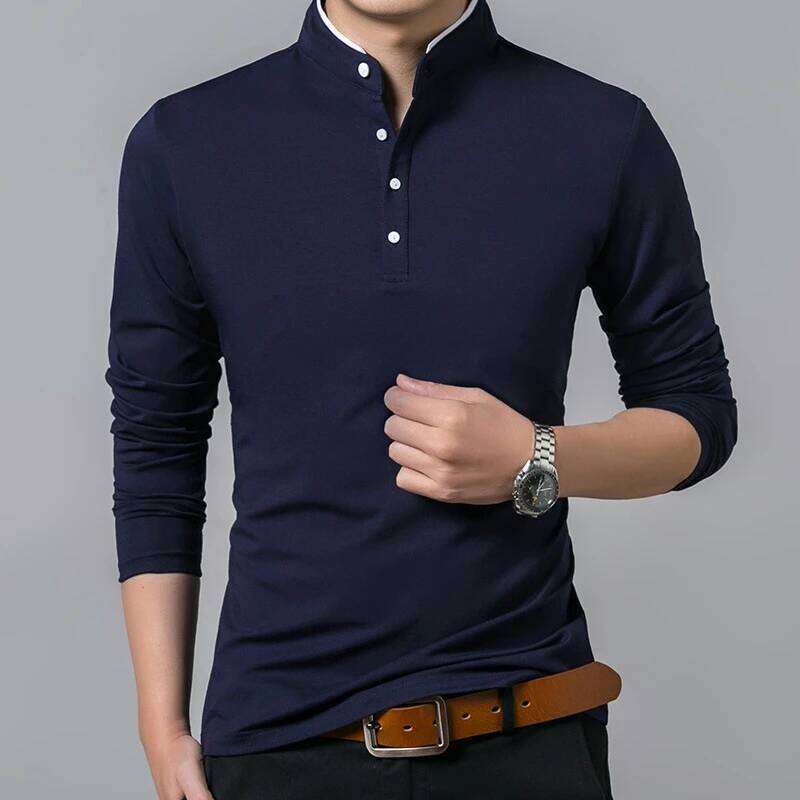 Men's Business Casual Long Sleeve Polo T-Shirt Summer Comfortable Breathable Top For Formal Occasions